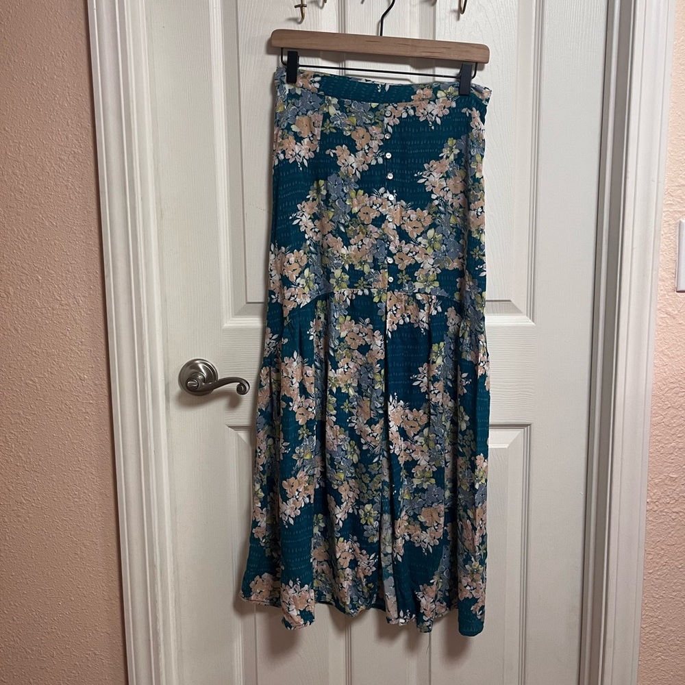 O'Neill Floral Maxi Skirt in Teal and Cream